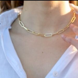 New 14k Gold Paperclip Chain Link Necklace